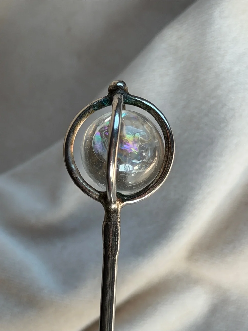 Silver Clear Crystal Sphere Hair Stick Pin